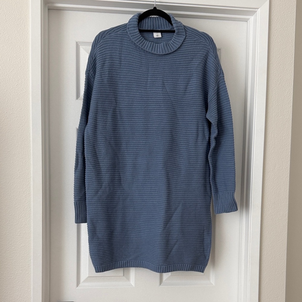 Melrose and Market Ribbed Crewneck Sweater Dress in Dusty Blue